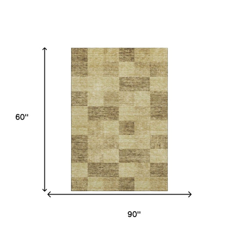 5' X 8' Gold And Wheat Geometric Washable Area Rug With UV Protection
