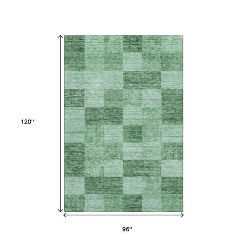 8' X 10' Green And Mint Green Geometric Washable Area Rug With UV Protection