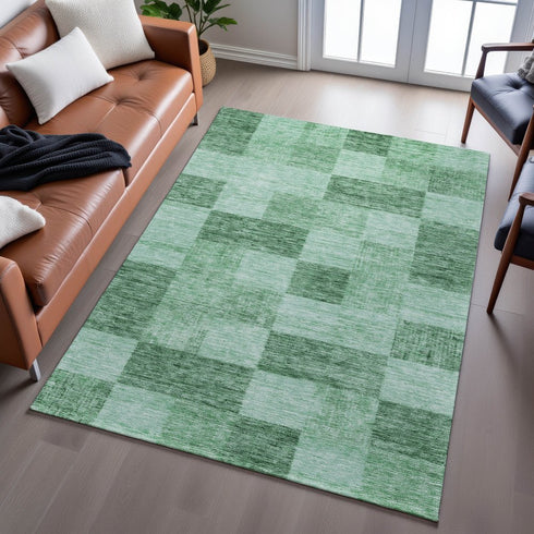 8' X 10' Green And Mint Green Geometric Washable Area Rug With UV Protection