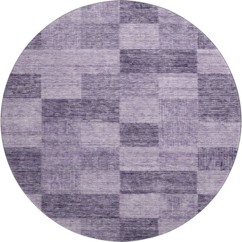 8' Purple And Lavender Geometric Washable Round Rug With UV Protection
