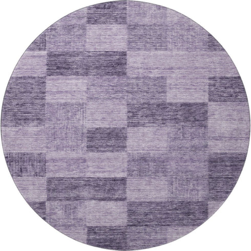 8' Purple And Lavender Geometric Washable Round Rug With UV Protection