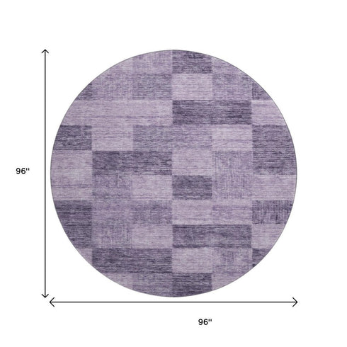 8' Purple And Lavender Geometric Washable Round Rug With UV Protection