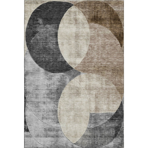 5' X 8' Pewter Brown And Beige Geometric Washable Area Rug With UV Protection
