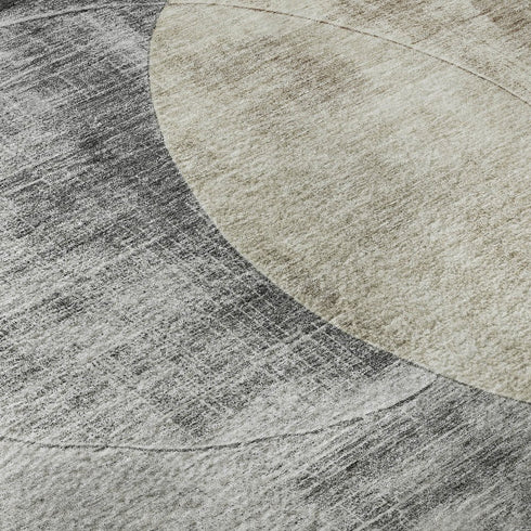 5' X 8' Pewter Brown And Beige Geometric Washable Area Rug With UV Protection
