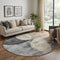 8' Pewter Brown And Beige Geometric Washable Round Rug With UV Protection
