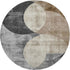 8' Pewter Brown And Beige Geometric Washable Round Rug With UV Protection