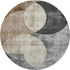 8' Pewter Brown And Beige Geometric Washable Round Rug With UV Protection