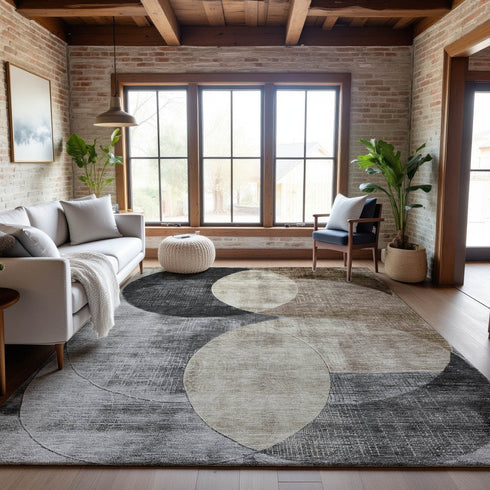 8' X 10' Pewter Brown And Beige Geometric Washable Area Rug With UV Protection