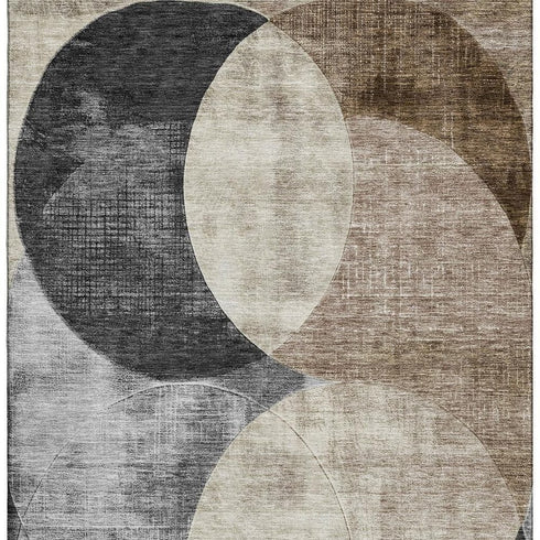 8' X 10' Pewter Brown And Beige Geometric Washable Area Rug With UV Protection