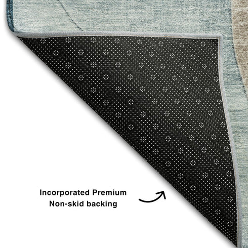 8' X 10' Rust Teal And Beige Geometric Washable Area Rug With UV Protection