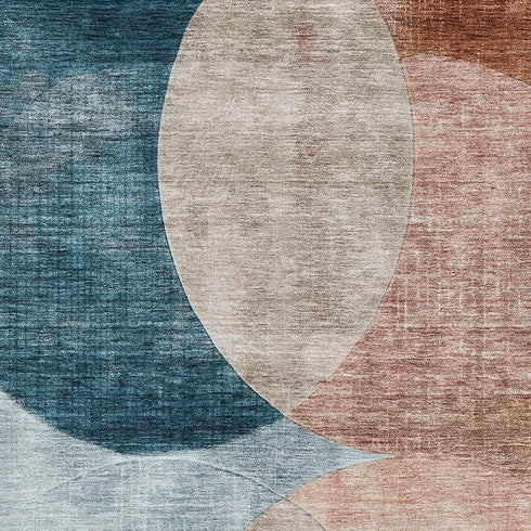 8' X 10' Rust Teal And Beige Geometric Washable Area Rug With UV Protection