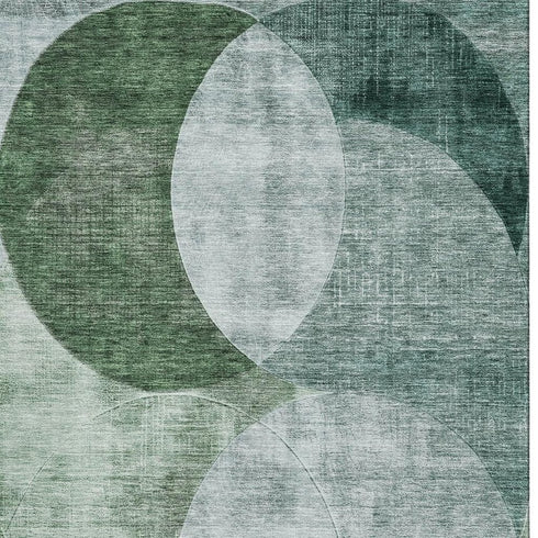 8' X 10' Aqua Green And Teal Geometric Washable Area Rug With UV Protection