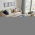 5' X 8' Sky Blue Brown And Beige Geometric Washable Area Rug With UV Protection