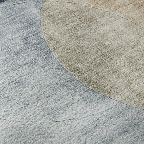 5' X 8' Sky Blue Brown And Beige Geometric Washable Area Rug With UV Protection