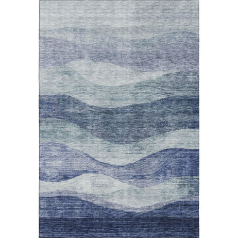 5' X 8' Blue And Sky Blue Abstract Washable Area Rug With UV Protection