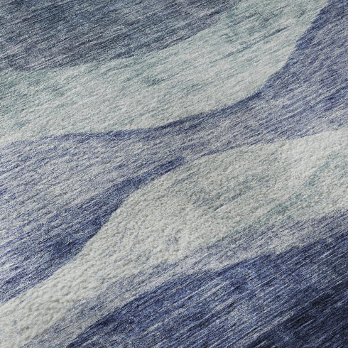5' X 8' Blue And Sky Blue Abstract Washable Area Rug With UV Protection