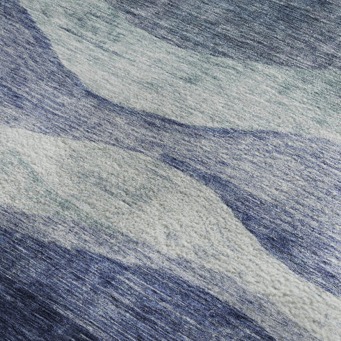 5' X 8' Blue And Sky Blue Abstract Washable Area Rug With UV Protection
