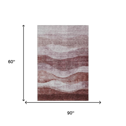 5' X 8' Blush And Pink Abstract Washable Area Rug With UV Protection