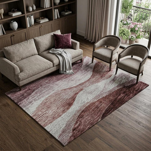 8' X 10' Blush And Pink Abstract Washable Area Rug With UV Protection