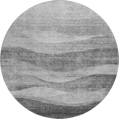 8' Gray And Silver Abstract Washable Round Rug With UV Protection