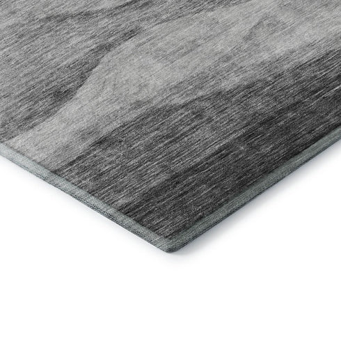 8' Gray And Silver Abstract Washable Round Rug With UV Protection