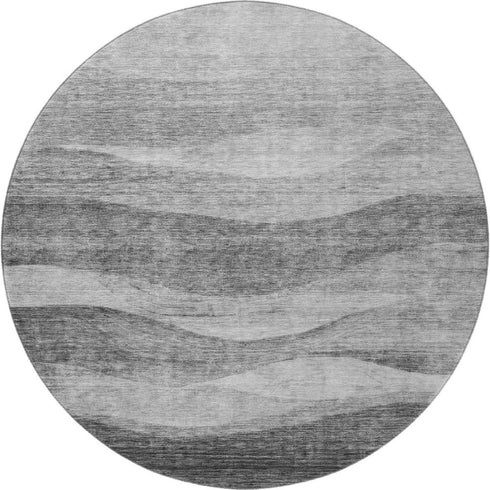8' Gray And Silver Abstract Washable Round Rug With UV Protection