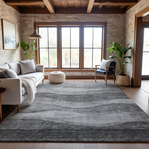 8' X 10' Gray And Silver Abstract Washable Area Rug With UV Protection