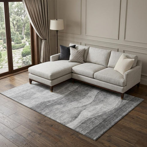 8' X 10' Gray And Silver Abstract Washable Area Rug With UV Protection