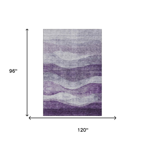 8' X 10' Lavender And Lilac Abstract Washable Area Rug With UV Protection