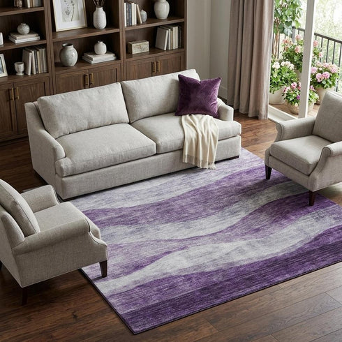 8' X 10' Lavender And Lilac Abstract Washable Area Rug With UV Protection