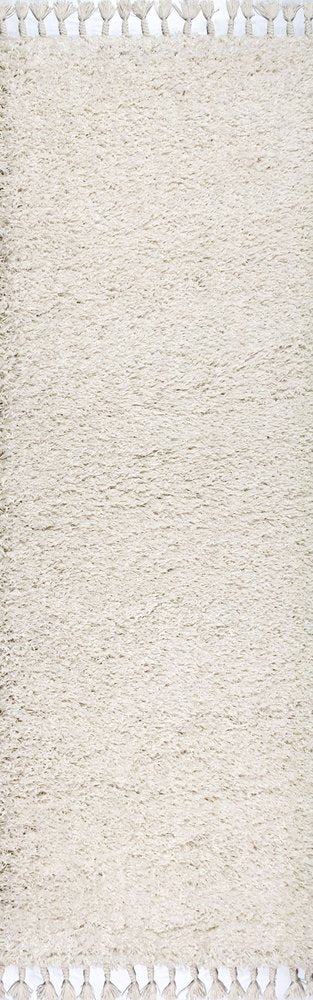 8' White Runner Rug With Fringe