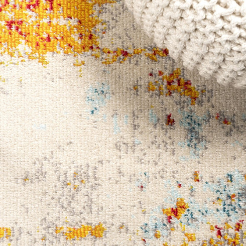 8' Blue Off White And Orange Abstract Runner Rug