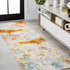 8' Blue Off White And Orange Abstract Runner Rug