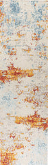 8' Blue Off White And Orange Abstract Runner Rug