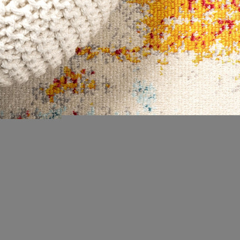 8' Blue Off White And Orange Abstract Runner Rug