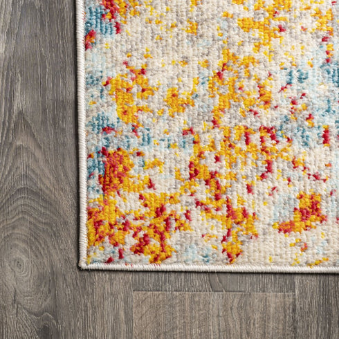 8' Blue Off White And Orange Abstract Runner Rug