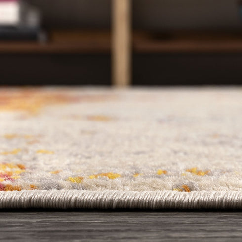 8' Blue Off White And Orange Abstract Runner Rug