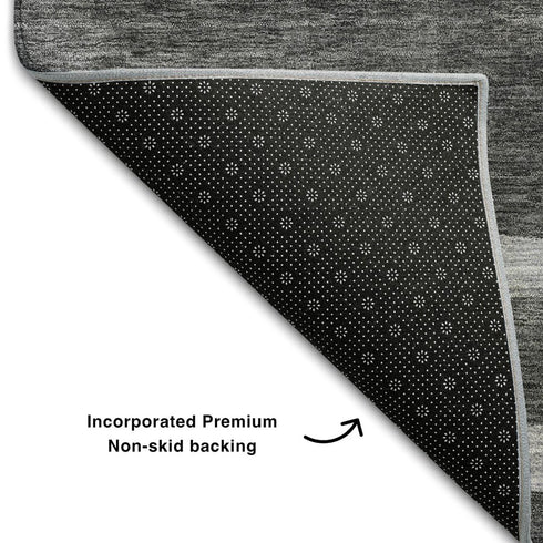 5' X 8' Black Silver And Gray Geometric Washable Area Rug With UV Protection