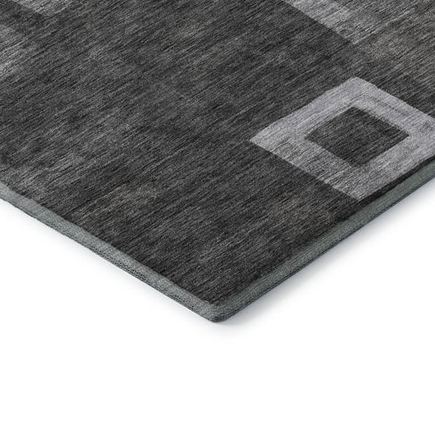 5' X 8' Black Silver And Gray Geometric Washable Area Rug With UV Protection