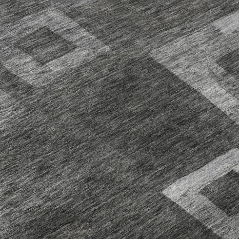 5' X 8' Black Silver And Gray Geometric Washable Area Rug With UV Protection