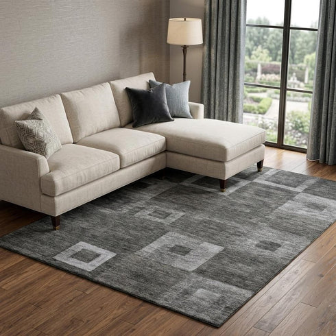 8' X 10' Black Silver And Gray Geometric Washable Area Rug With UV Protection