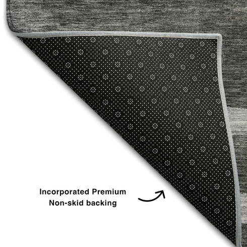 8' X 10' Black Silver And Gray Geometric Washable Area Rug With UV Protection