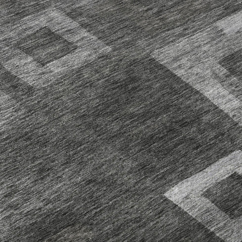 8' X 10' Black Silver And Gray Geometric Washable Area Rug With UV Protection