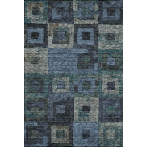 5' X 8' Blue And Green Geometric Washable Area Rug With UV Protection