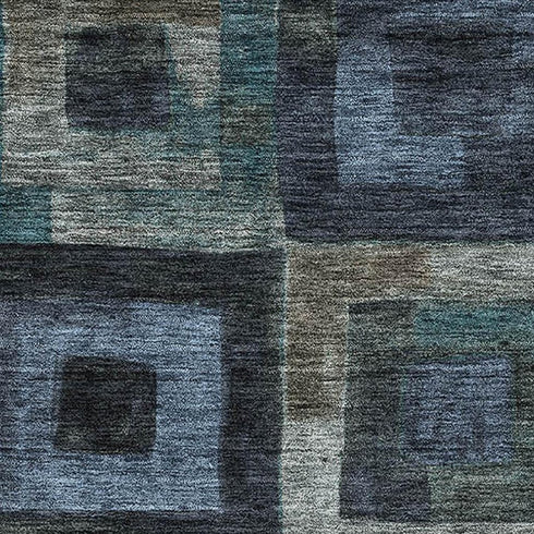5' X 8' Blue And Green Geometric Washable Area Rug With UV Protection