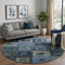 8' Blue And Green Geometric Washable Round Rug With UV Protection