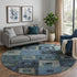 8' Blue And Green Geometric Washable Round Rug With UV Protection