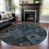 8' Blue And Green Geometric Washable Round Rug With UV Protection