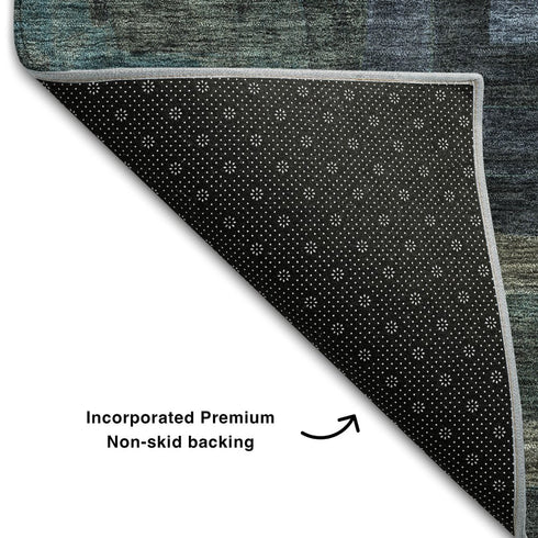 8' Blue And Green Geometric Washable Round Rug With UV Protection