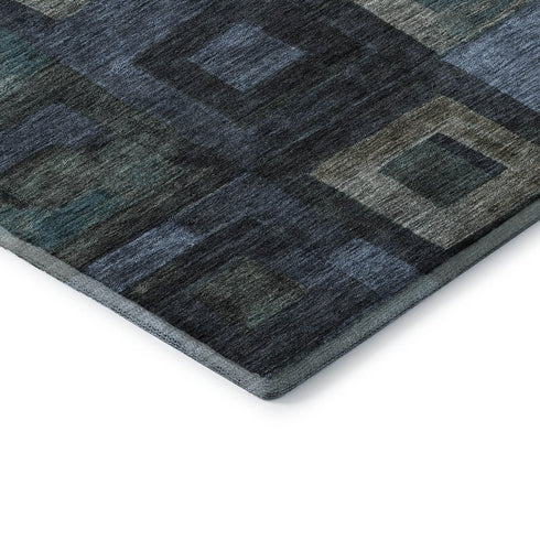 8' Blue And Green Geometric Washable Round Rug With UV Protection